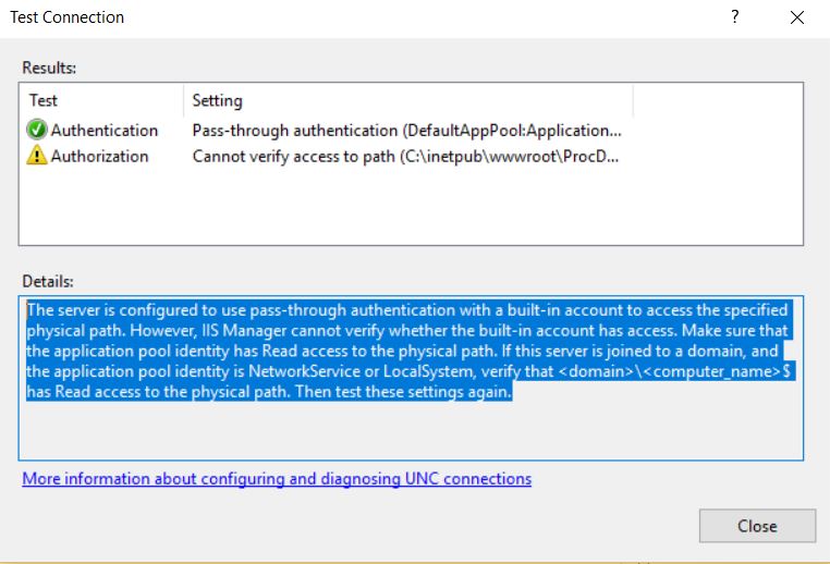 Iis Cannot Verify Access To Path
